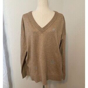 Knox Rose Sweater Womens XXL Stars Pattern Studded Long Sleeve Stretch Brown